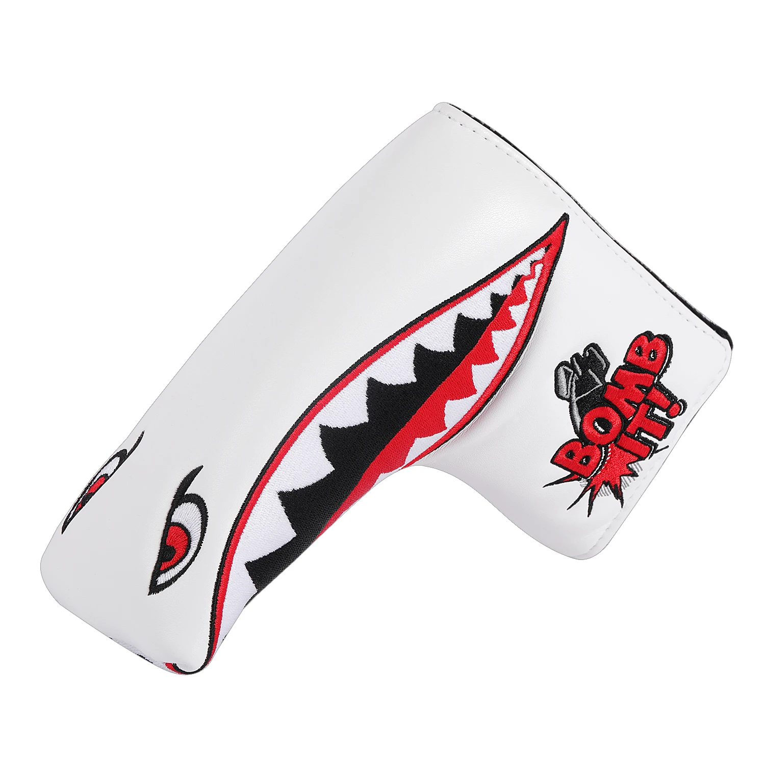 Drop-shipping Shark Bomb IT White PU Leather Strong Magnetic Closure Golf Head covers Blade Putter Cover