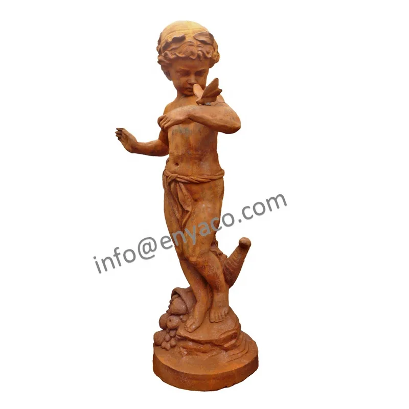 Large Metal Casting Outdoor Lawn Ornaments Angel Cherub Sculptures With Butterfly Garden Figure Statues