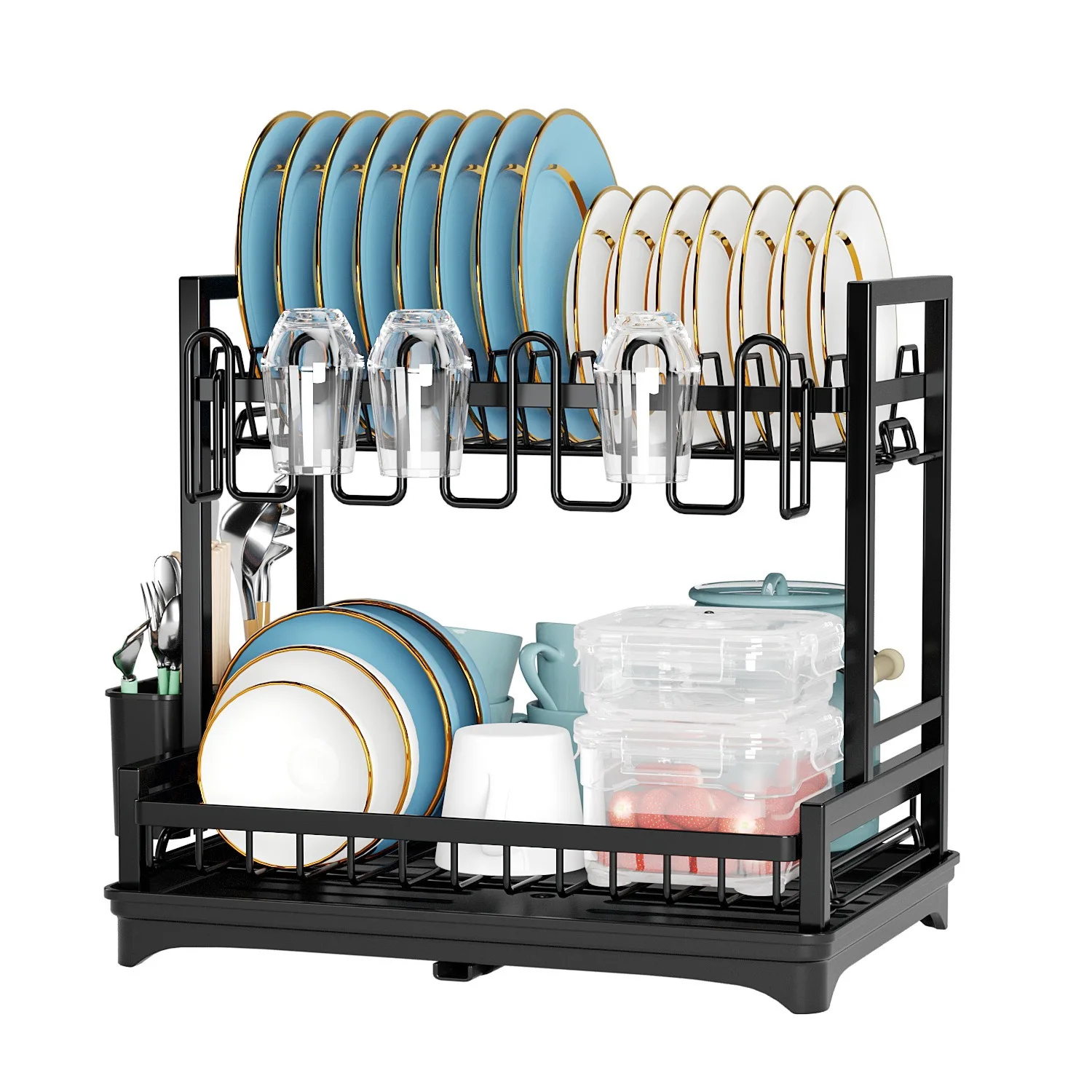 2 tier dish drying rack cutlery drainer dish rack for kitchen black kitchen dish drying rack