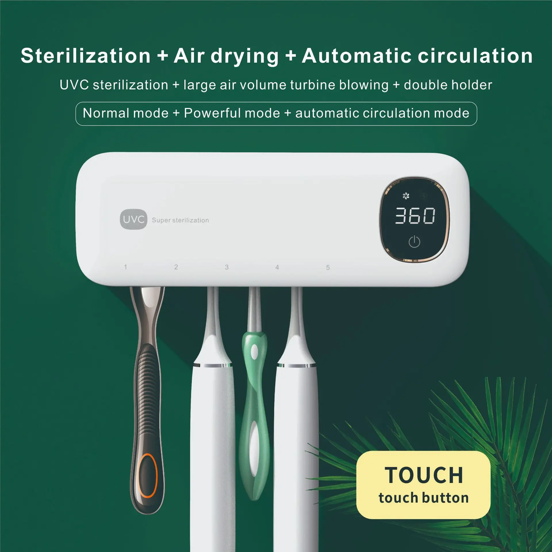 New Design 2In 1 UVC Light Toothbrush Sterilizer Wall-mounted Uv Toothbrush Sterilizer box