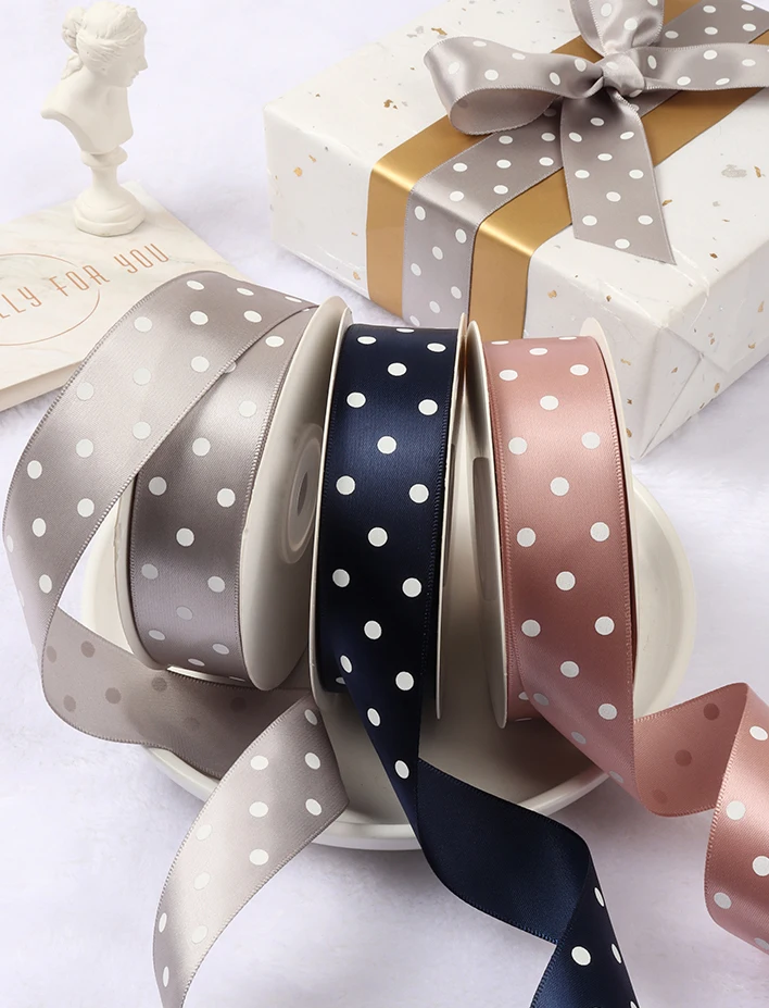 Satin Ribbon Factory Stocked Wholesale 100% Polyester Ribbons Dots Printed