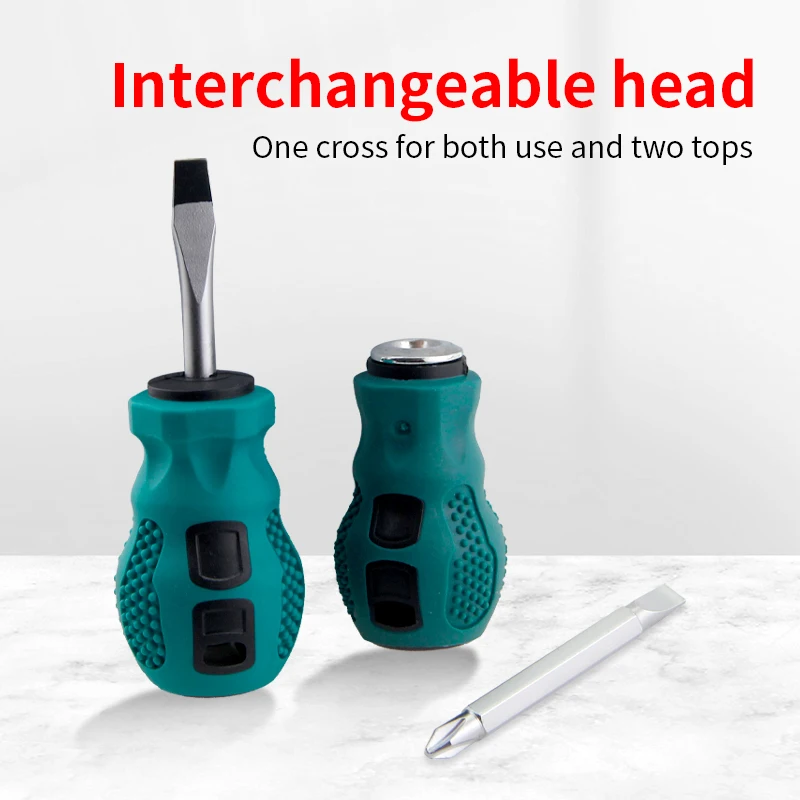 Dual-Purpose Retractable Cross-Shaped Phillips & Nut Screwdriver with Steel Short-Handled Radish OEM Customizable for Repair Use