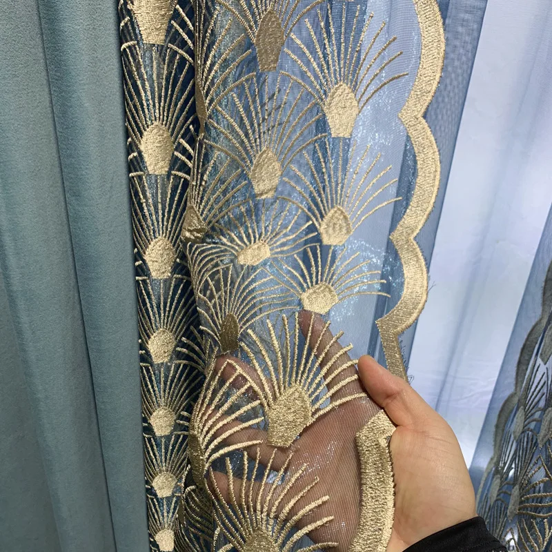 Sunny Textile Modern Luxury Window Curtains Chinese Style Velvet Curtains For Home Embroidery Blackout Curtain