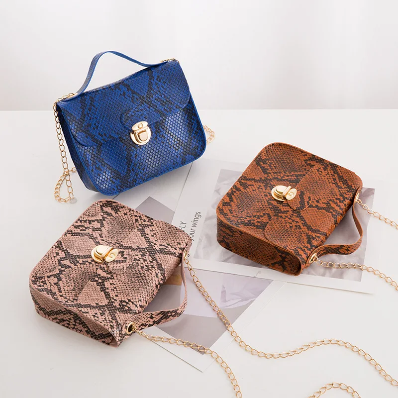 Personality trend chain female snake print small square bag single shoulder handbag messenger for