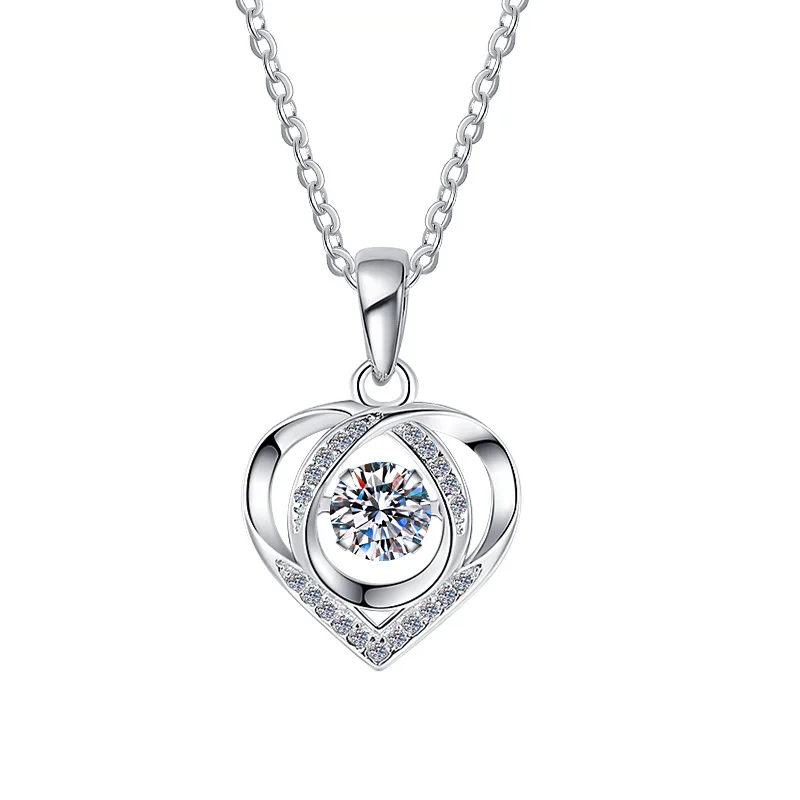 Heart & Soul S925 Sterling Silver Moissanite Necklace High-Grade Sensation Network Red Heart & Cross-Border Manufacturers Gift