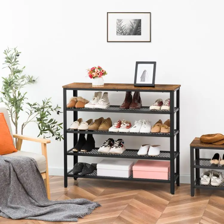 OEM Metal Iron Shoe Racks, Black Metal Shoe Storage Rack with Mesh Shelf, Iron Shoe Stand Shelf for Entryway Shoes Organizer