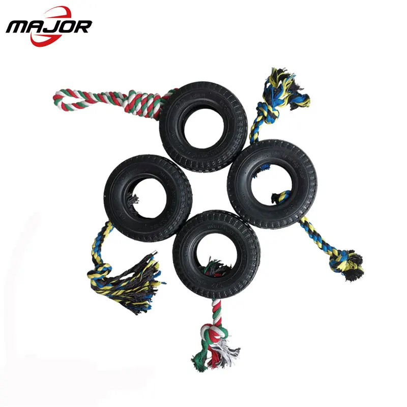 Хорошая пахнущая укус устойчивая собака жевать игрушка хорошее качество резиновые шины с веревкой кольц