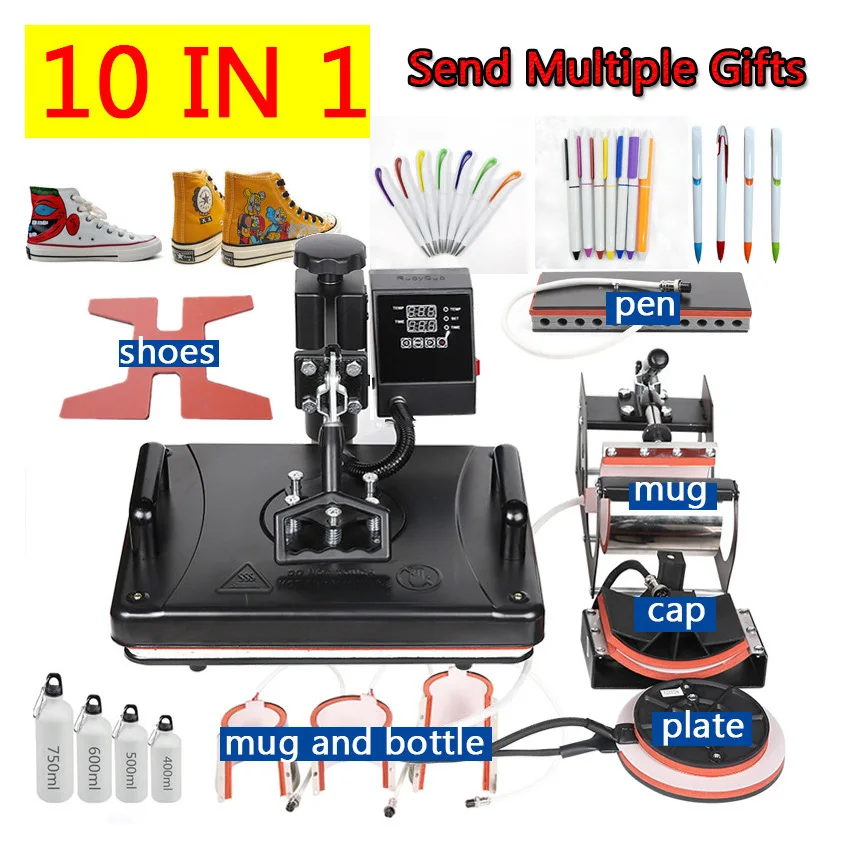 10 in one Heat  Press Machine Sublimation transfer machine  For Mug/hat/T shirt/shoe/pen/Football/Volleyball