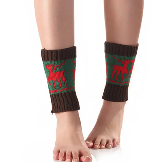 Fashion Women Warm Winter Crochet Boot Cuffs Elk Knitted Toppers Socks Leg Warmer Cartoon Print