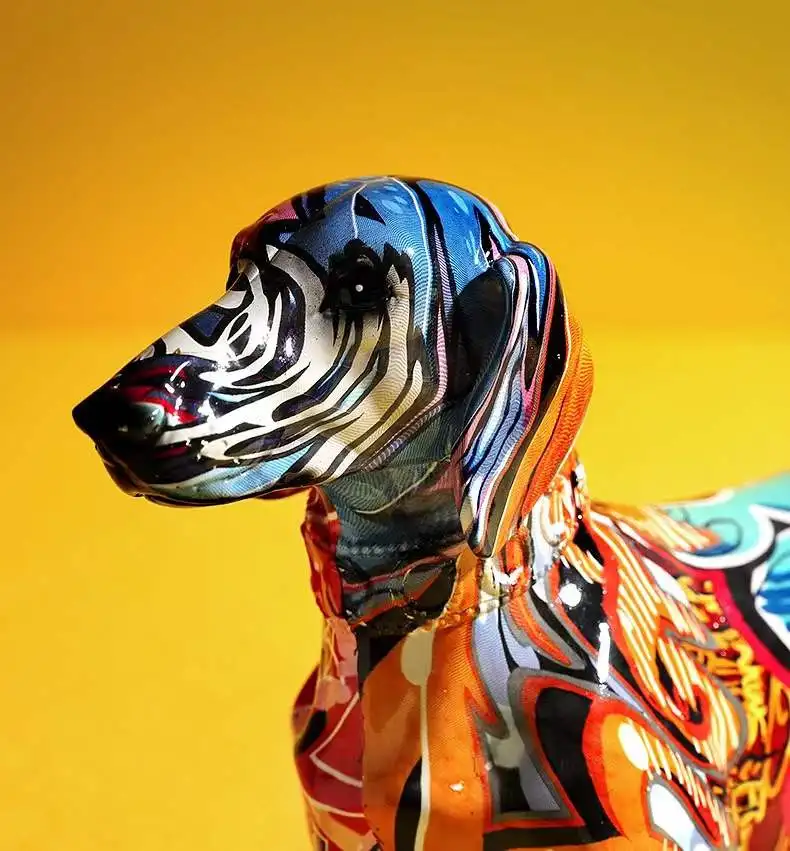 2022 new Animal Colorful figurine statue small sculpture dog graffiti home decor resin craft