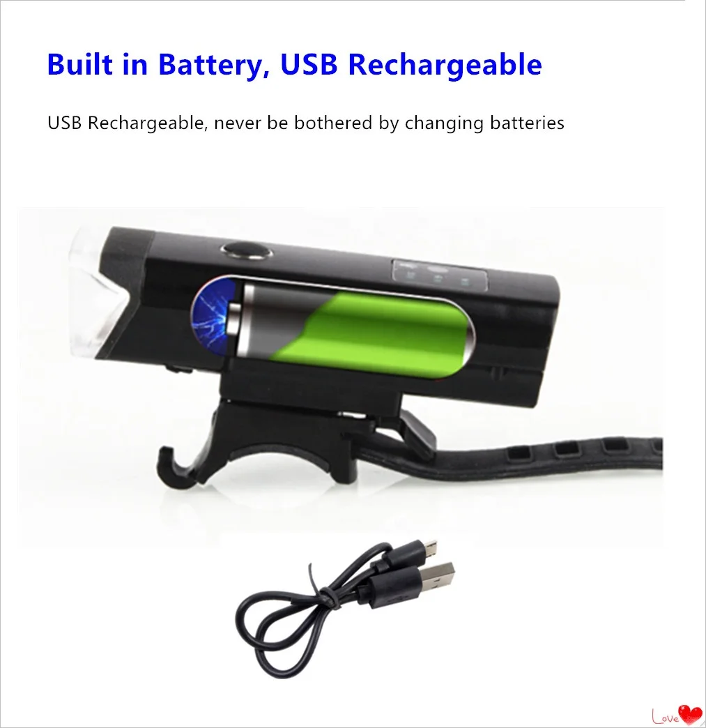 Фонарь велосипедный водонепроницаемый с зарядкой от USB 350