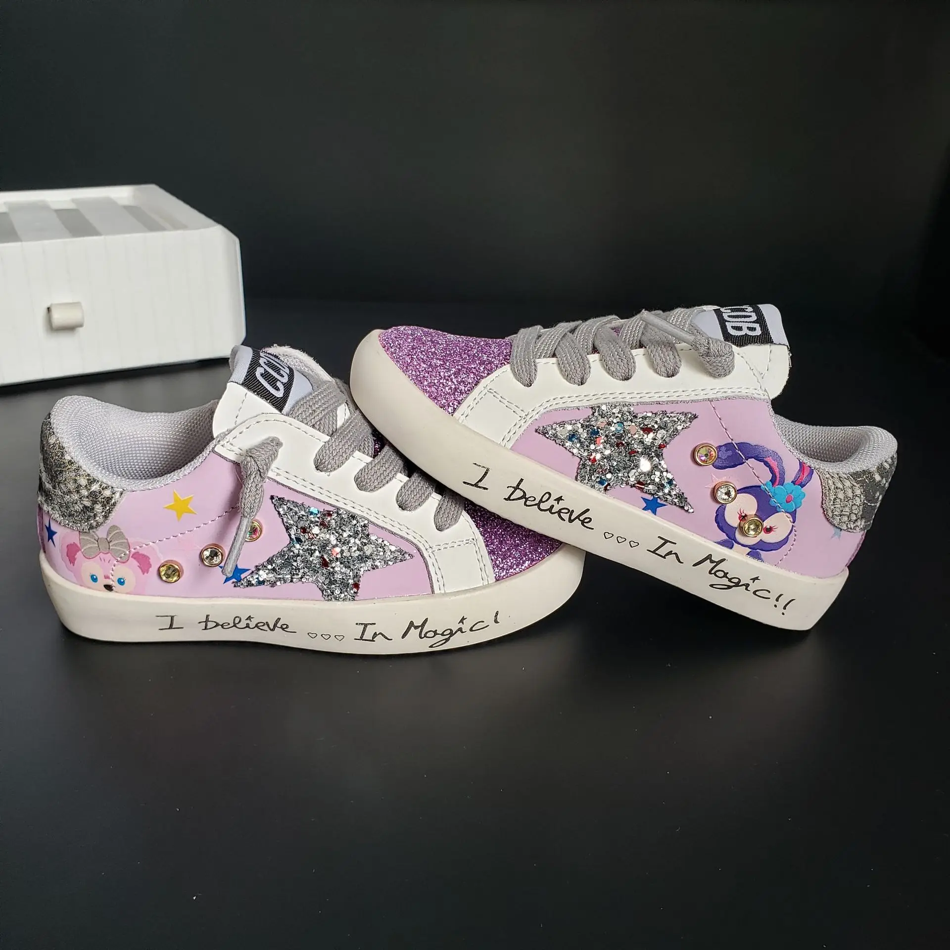 Rock Star Bunny Sneaker Purple Sparkle Glitter Sneaker With Star and Graffiti Funky Fairy Low Top Trainers