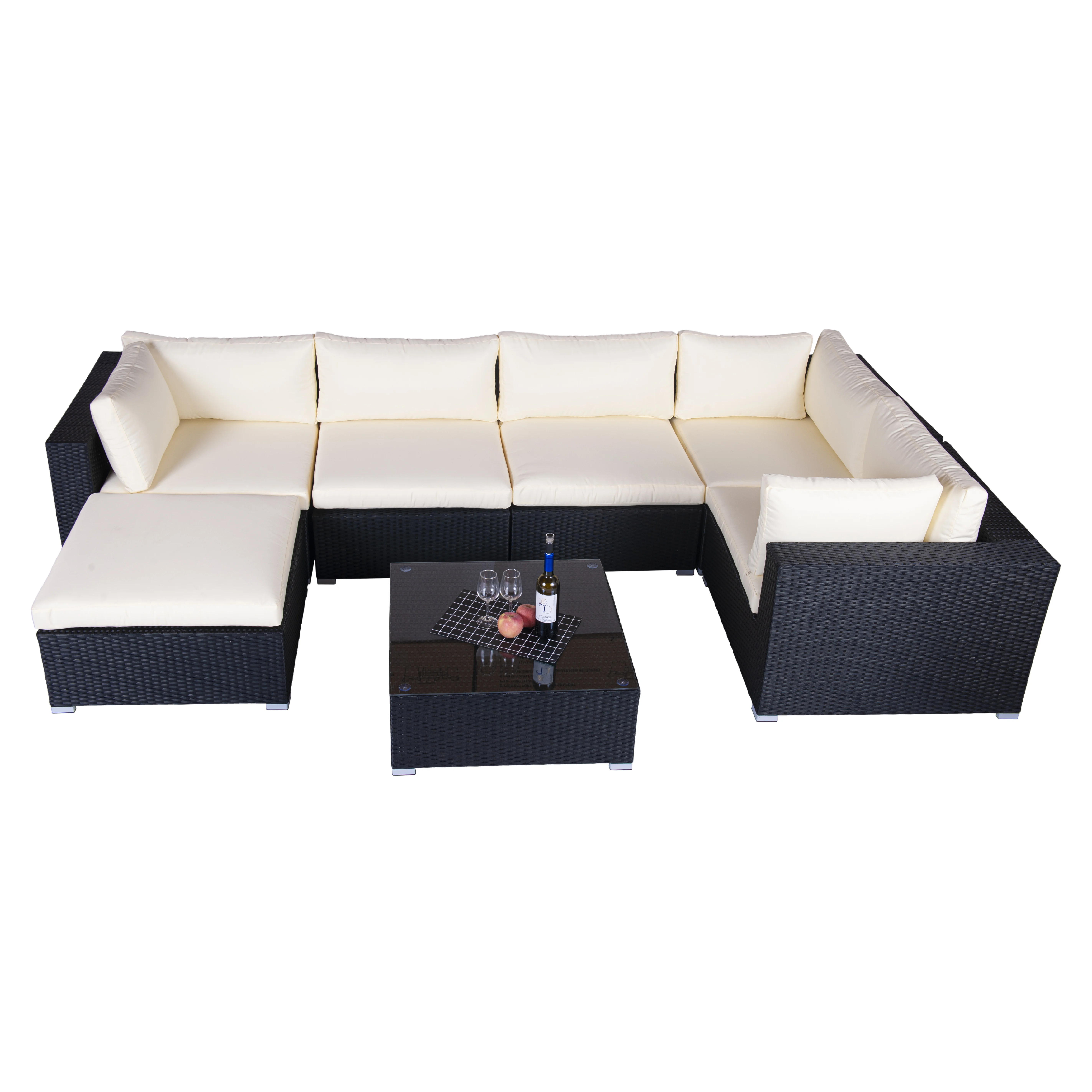 L-образный диван, мебель из ротанга для любой погоды, Модный Набор садовых диванов, садовая мебель из ротанга