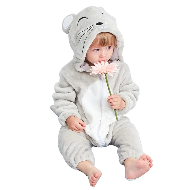 MICHLEY Unisex 0-2 Year Mouse Grey Lovely Jumpsuits One Piece NewBorn Boy Clothing Baby Romper Set