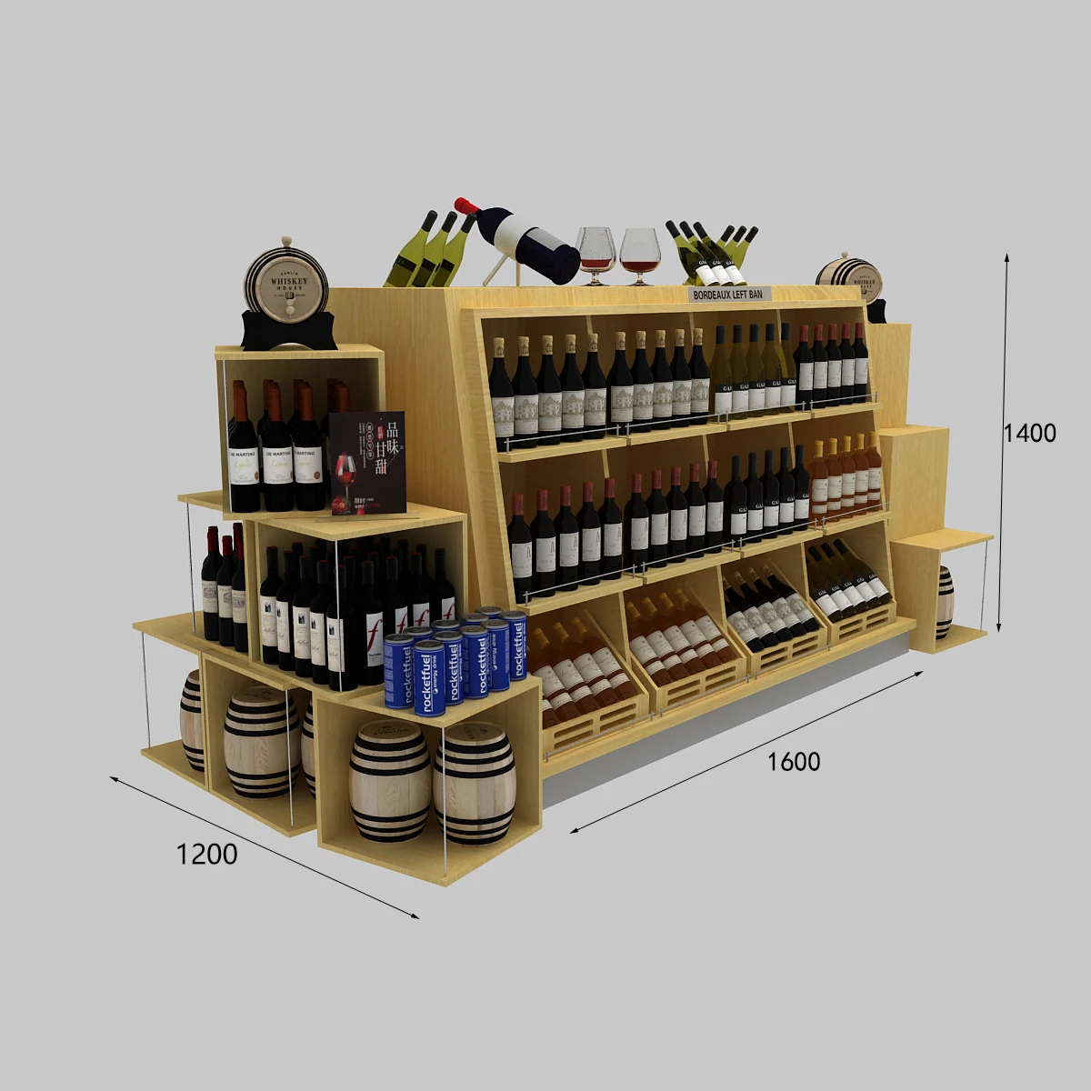 Customized Retail Wine Wall Display Racks Storage Counter Rack Wooden Wine Bar Cabinet