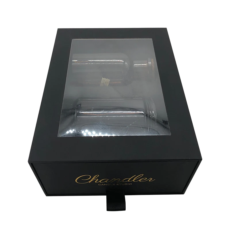 Custom luxury slide drawer glass bottle honey jar bee comb gift packaging boxes candle hair oil honey box with Clear PVC Window