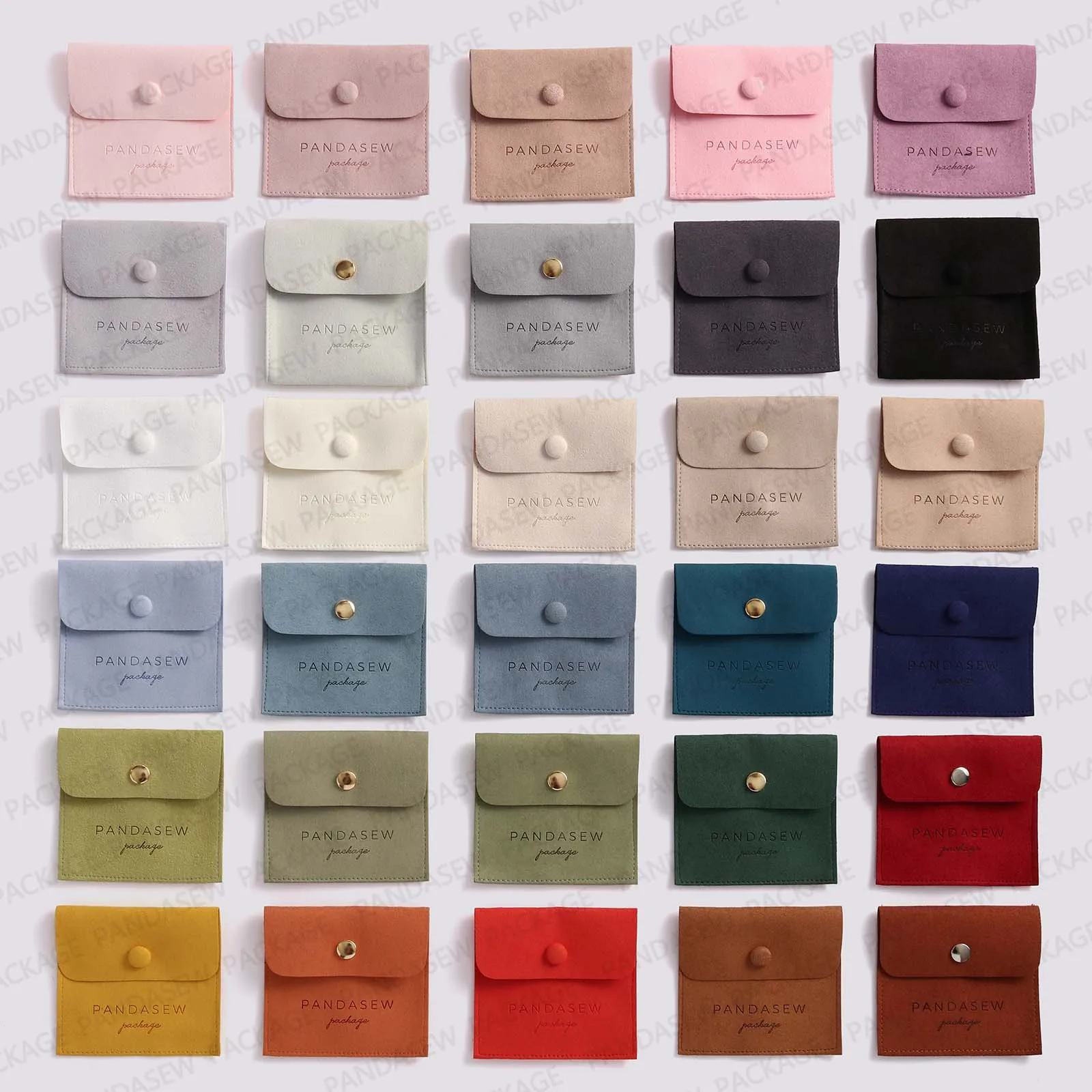 PandaSew Custom Logo Ring Packaging Suede Microfiber Snap Button Closure Jewelry Pouch Bags