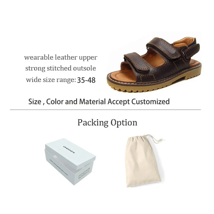 Wholesale High Fashion Custom Sandals with Logo Luxury Leather Sandal For Male Brown Classic Designs Flat Casual Sandals Men