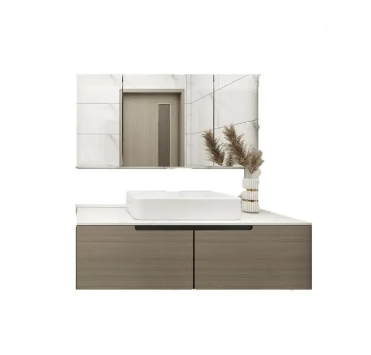 Customized Design House Furniture Bathroom Vanity Wall Mount Cabinet With Double Sinks And Lights