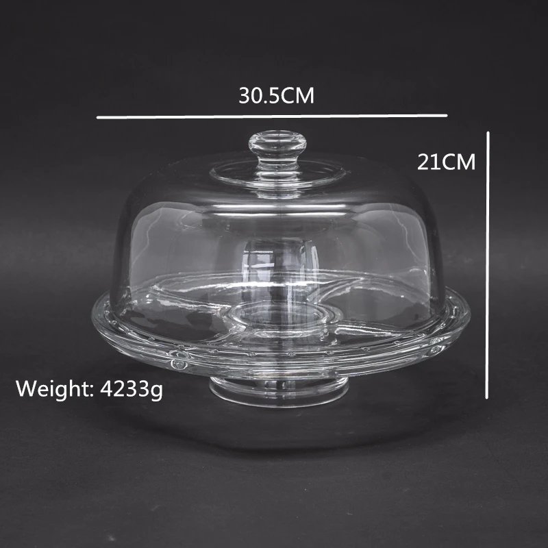 6 in 1 Cake Plate and Bowls Glass Dinner Set Food Serving Fruit Dessert