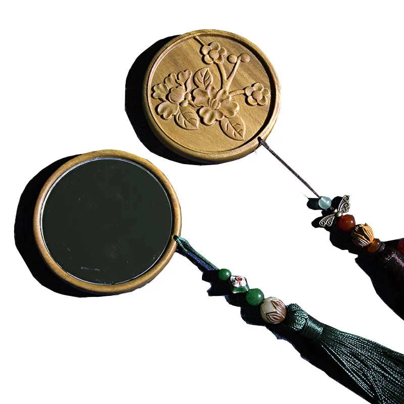 China traditional wood handmade carving custom gift for girl  Portable mirror Fine wood carving