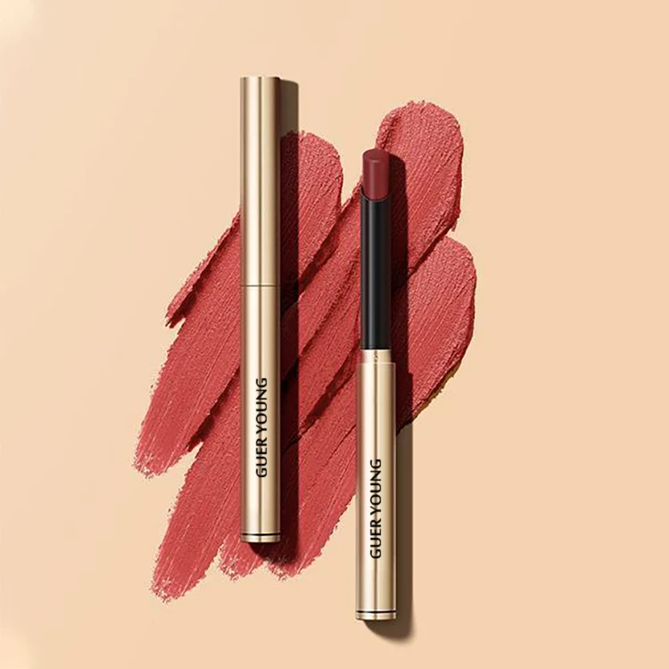 new high quality private label lipstick vegan custom logo gold thin tube lipstick