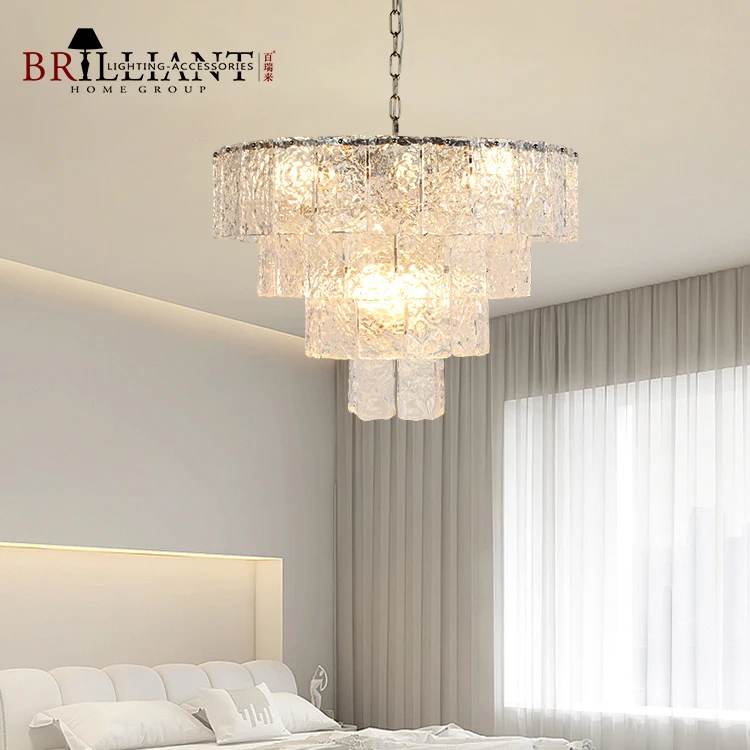 Contemporary Indoor Luxury Living Room Restaurant Hanging Pendant Light Water Ripple Glass Chandelier