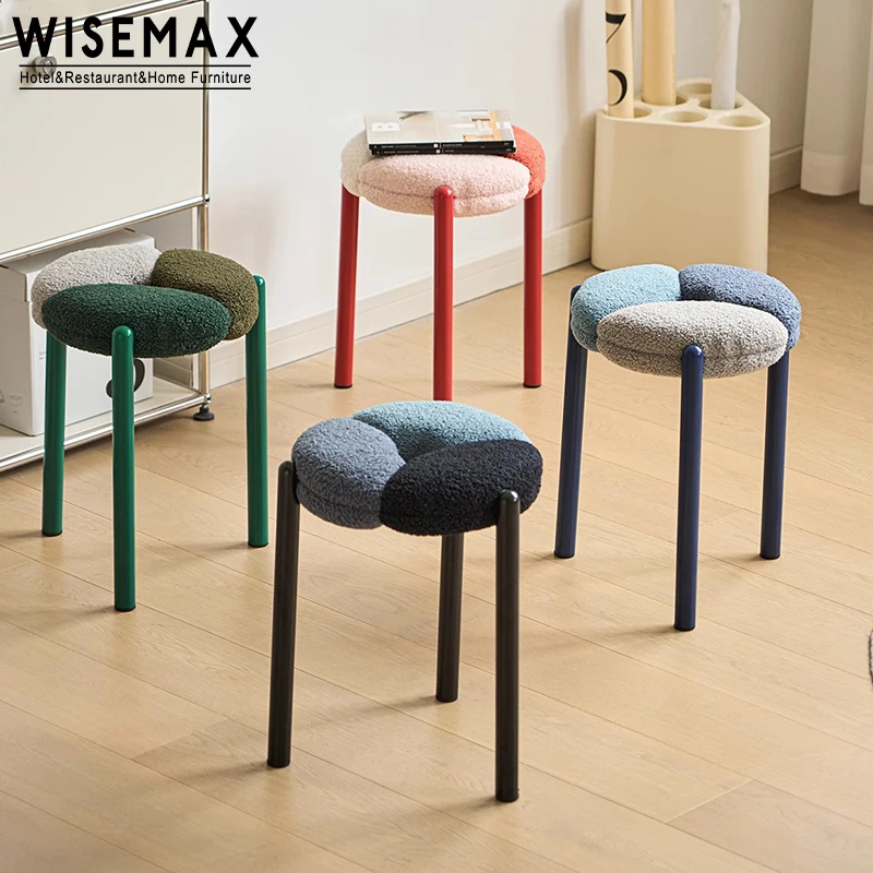 WISEMAX FURNITURE Modern living room furniture sofas corner stool chair lamb wool round stackable metal leg chair dressing chair