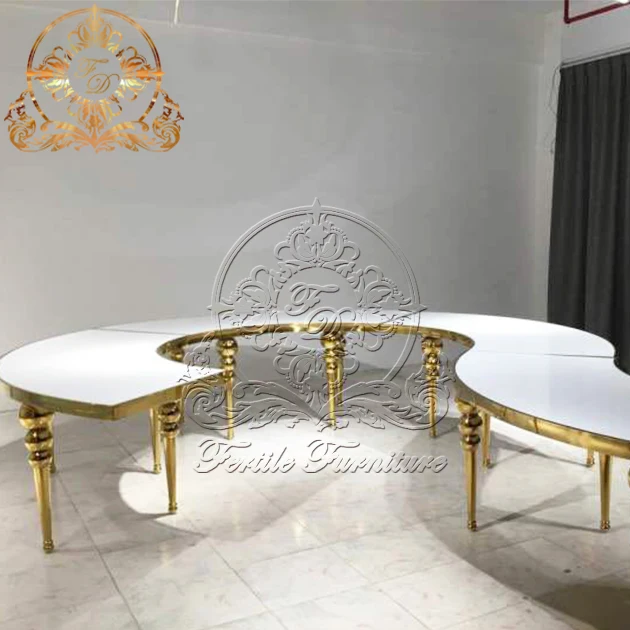 Living Room Furniture Design Half Moon Shape Gold Stainless Steel Modern Luxury Dining Room Tables