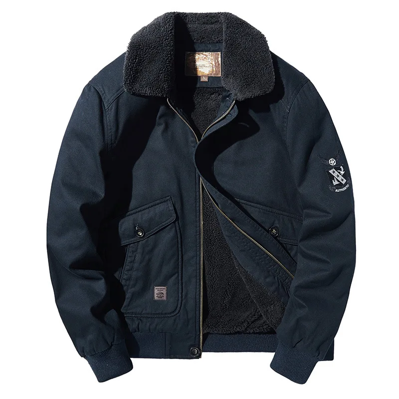 
Mens Fleece Workout Cotton Zipper Windbreaker Pilot Jacket 
