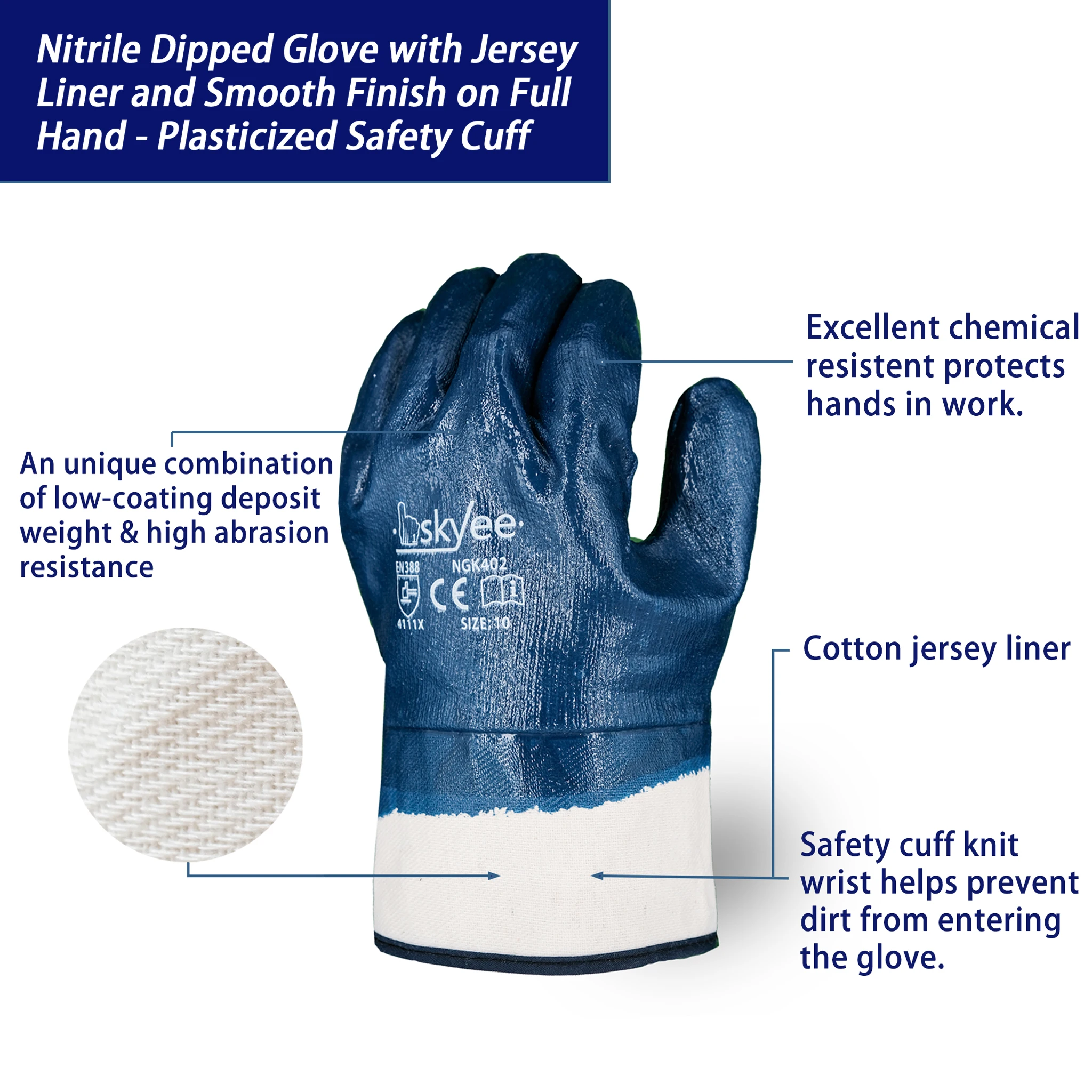 SKYEE best price smooth nitrile coated cotton anti oil chemical resistant industrial grade gloves for oilfield work