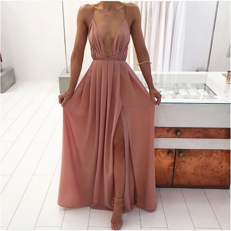 Lace Splice White Long Dress Beach Deep V Neck Sexy Summer Sundress Boho Drawstring Side Split Maxi Dresses Women