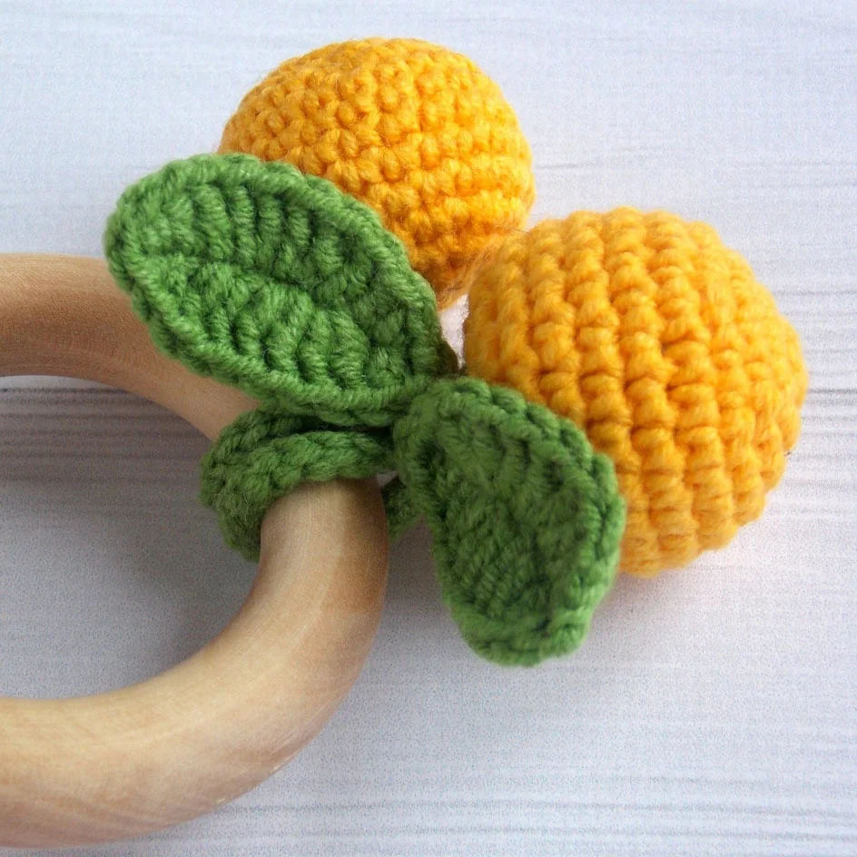 Crochet cherry rattle 1st birthday fruit crochet rattle with ring first toy amigurumi food developing toy easter basket