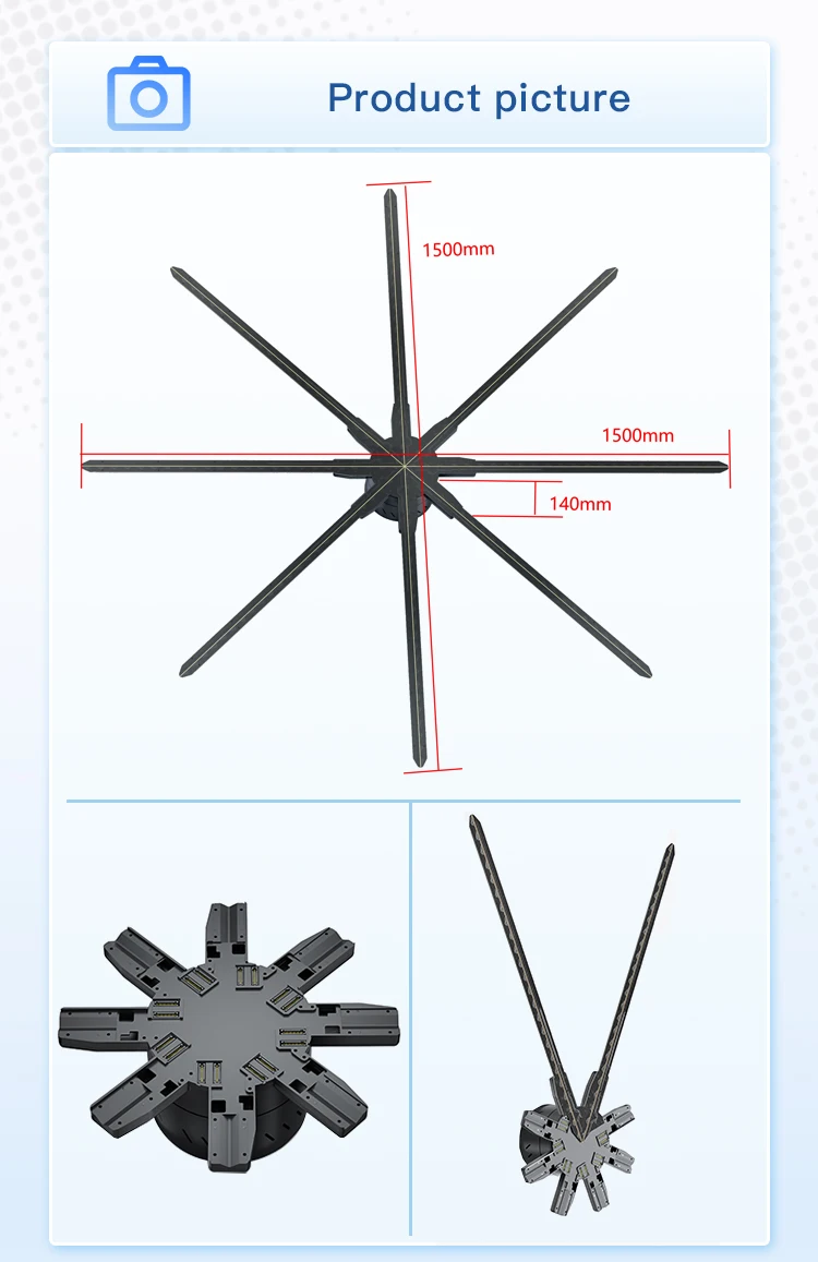 150cm human size 3d fan hologram display holographic led screen video wall advertising hologram fan display