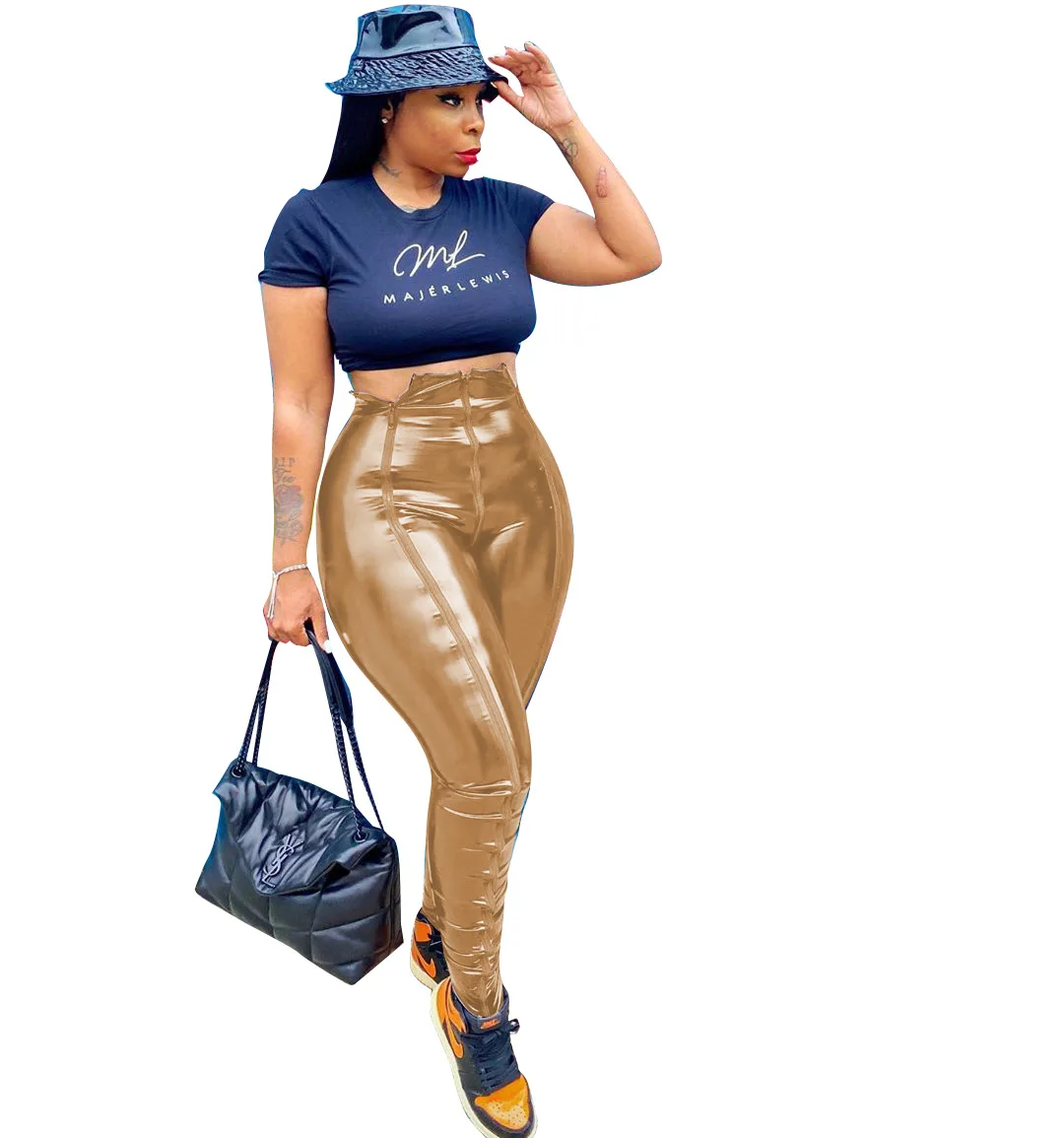 Hot Selling Fashion Street Lady Women Pencil Pants Autumn Sweatpants Pockets PU Leather Pants For Women