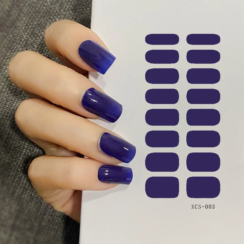 Wholesale 3d semi cured Gel Nail strip waterproof stickers Non-Toxic Long Lasting Navy blue semi cured Gel Nail wraps