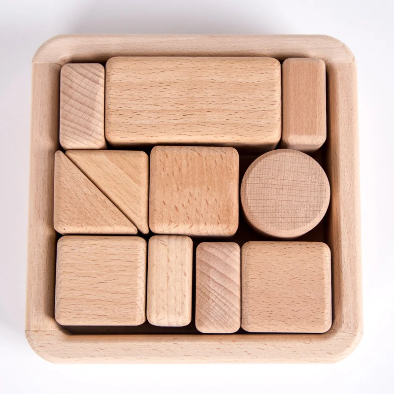 wooden Montessori learning geometric solids shape cognition blocks Wooden Geometric building blocks