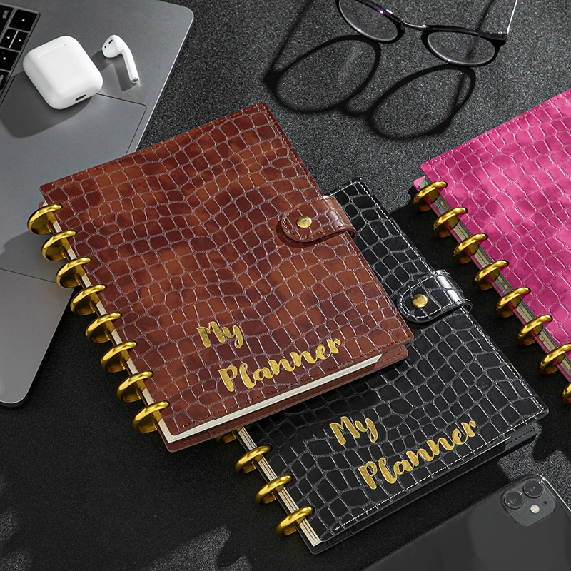 Customized A5 Leather Agenda Disc Bound Embossed Diary Workout Stationary A5 Insert Doctors Nursing Student Planner