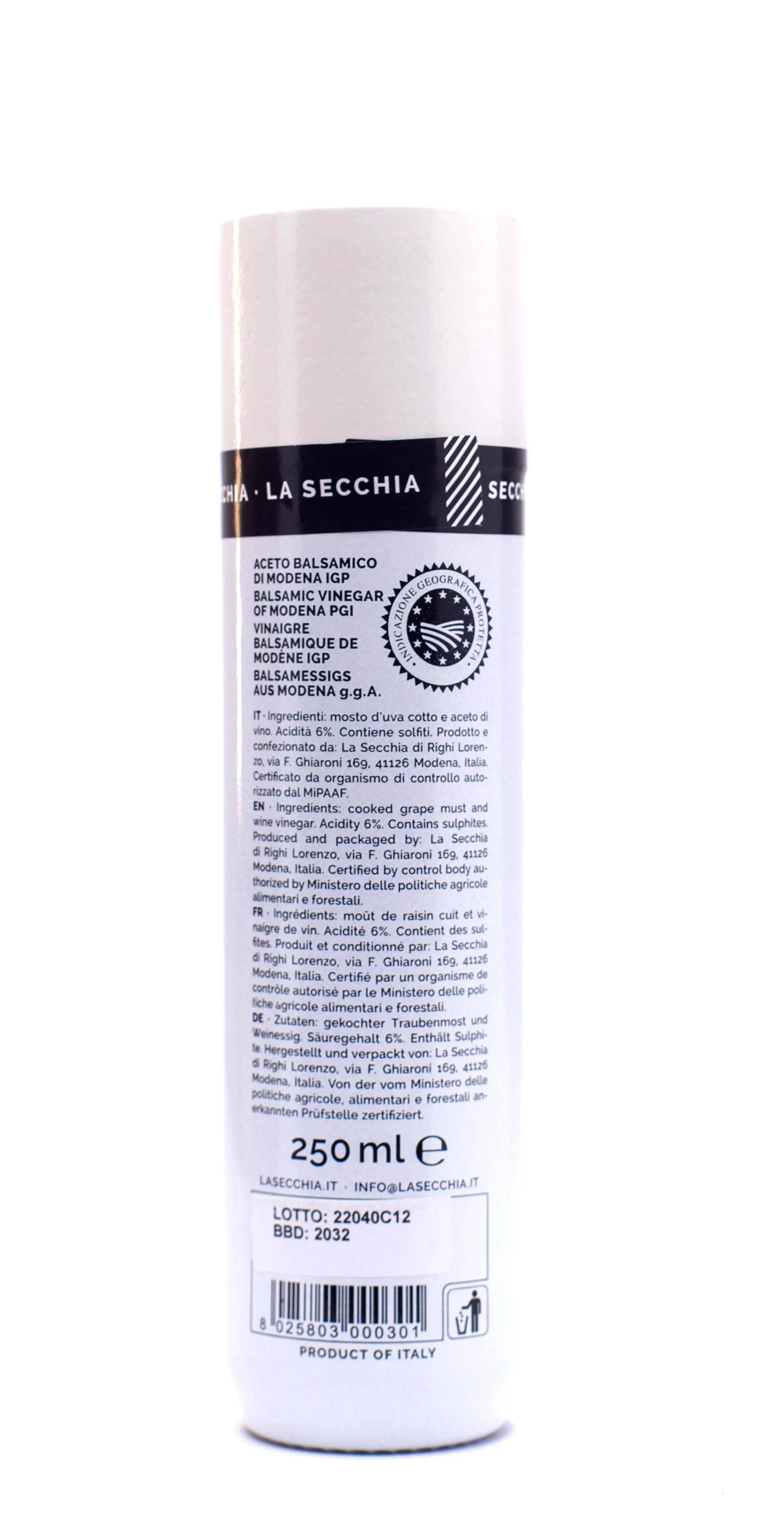 LA SECCHIA Wholesale Vinegar None Additives 6% Acidity Balsamic Vinegar 250ml for Risotto and Salads