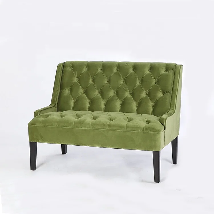 Home living room used button design fabric sofa solid wood 2 seat wooden chairs(KY-3197)