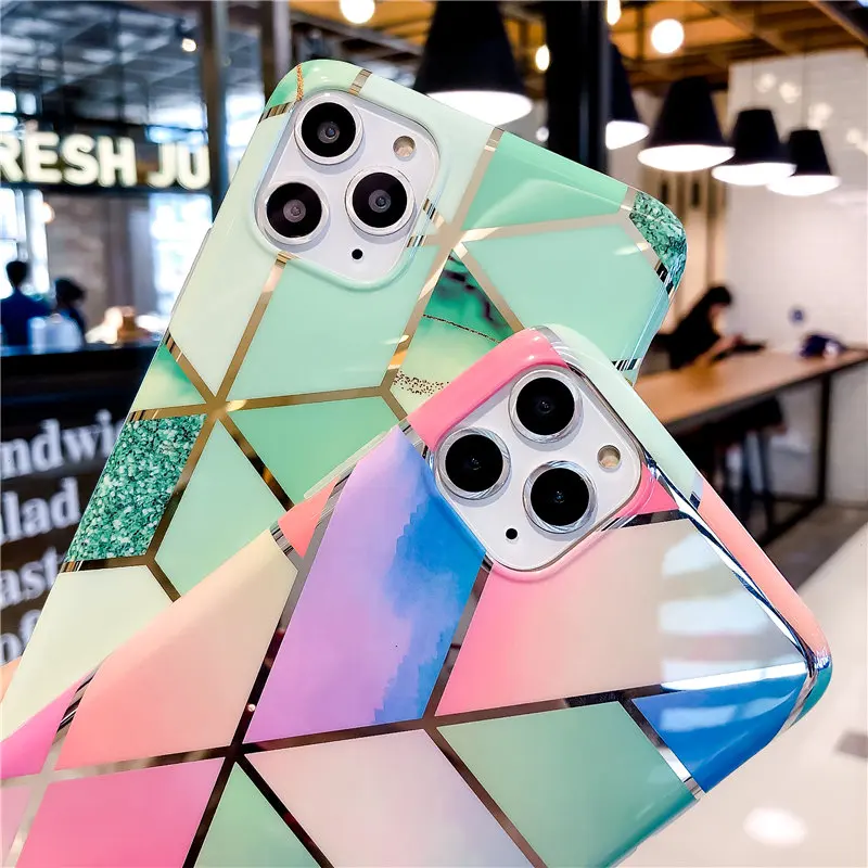  Чехол с мраморным покрытием для iPhone 12mini 11 pro Роскошный чехол телефона 12 Pro Max модный IMD полным