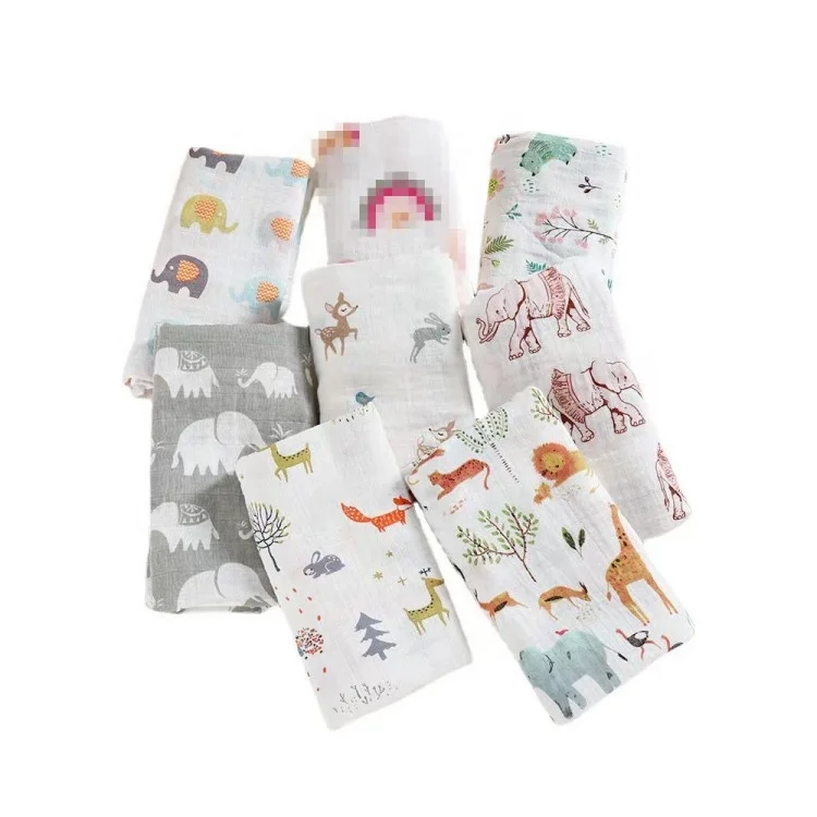 Hot Sale Print Gauze Cotton Bamboo Fiber Baby Easy Adjustable 2/4/6 Layer Super Soft Muslin Swaddle Blankets
