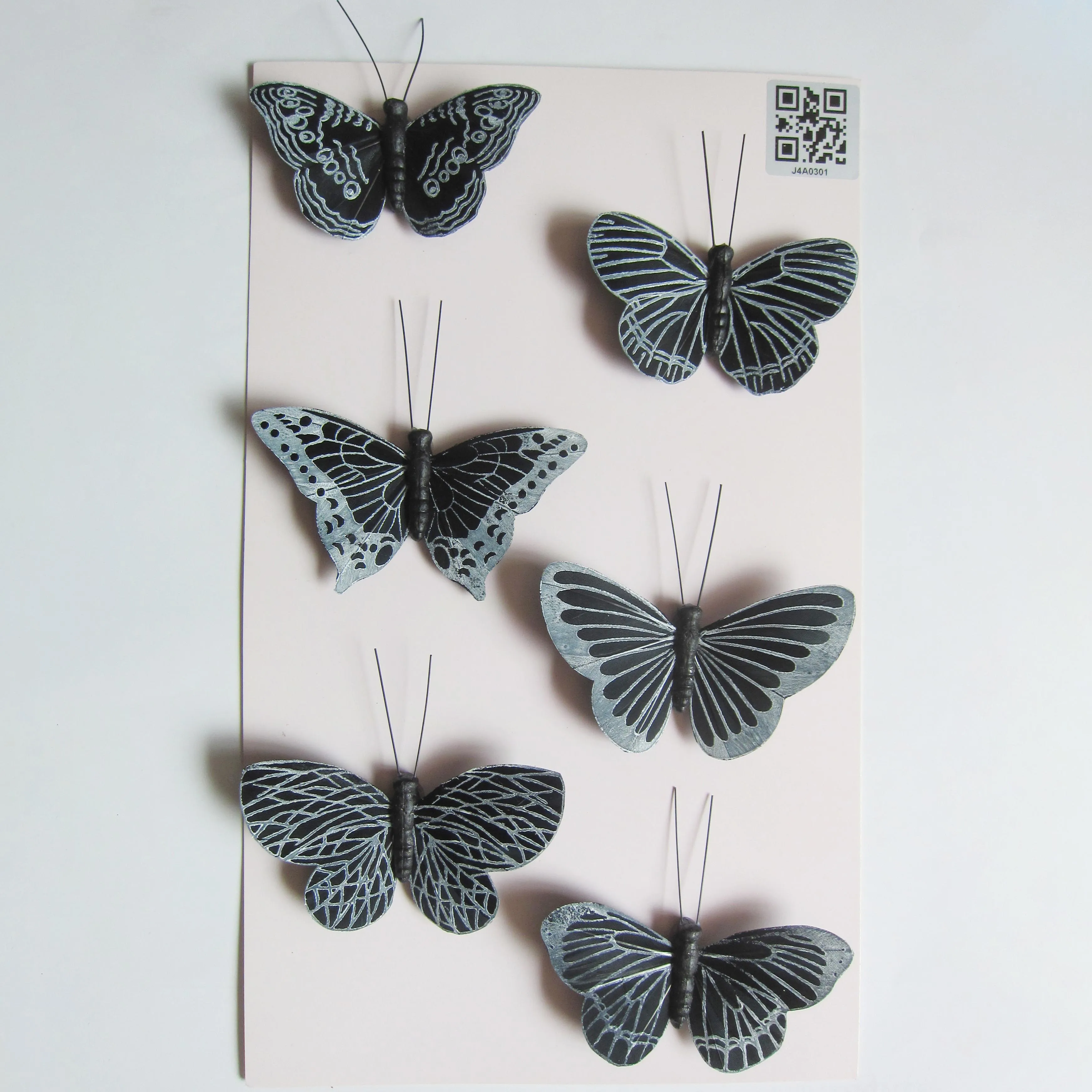 Handmade Plastic Black Feather Butterfly Christmas Decoration New Design Artificial Small Butterfly Clip for Ramadan