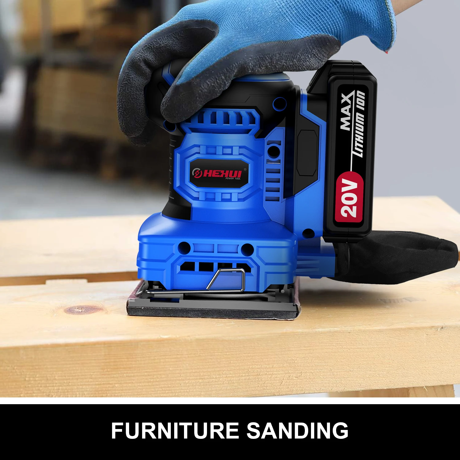 Hehui 20V Li-Ion Durable Mini Hand Grinder Sander Orbital Palm Cordless Mouse Sander Orbit Sander