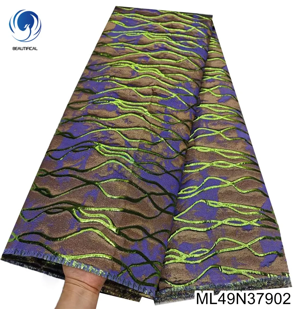 Beautifical African jacquard Fabrics Hot sale 5yards New nigerian Brocade fabric for wedding dress ML49N379