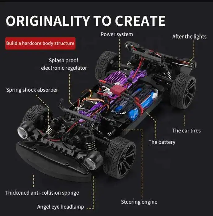 35KM/H RC Car 4WD Muscle Car With LED Light 1:16 High Speed Drifting Rc Drift Car