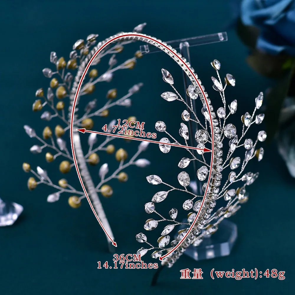 BELLEWORLD bride accessories handmade high quality silver rhinestone leaf shape wedding headpiece rhinestone headbands for bride