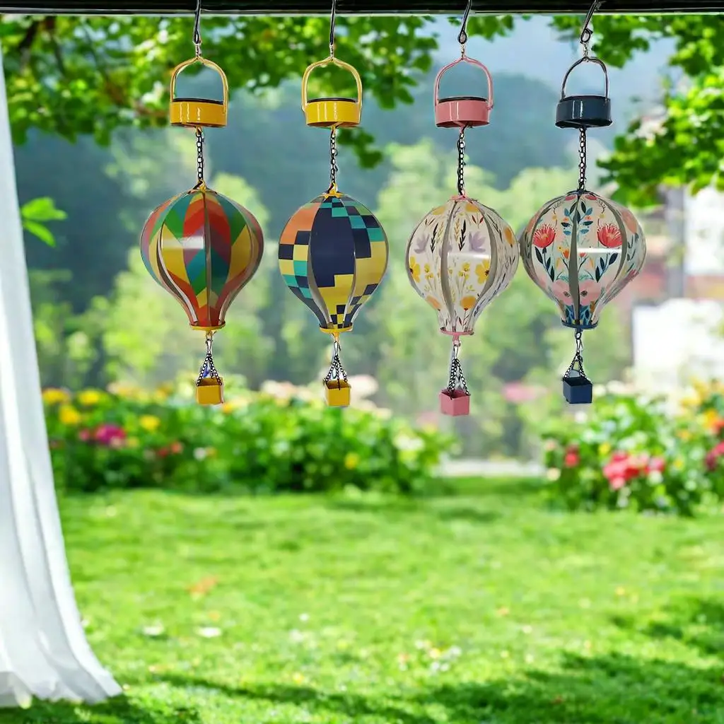 Hot Air Balloon Solar Lantern with Flickering Flame Hanging Multi Color Solar Lanterns Lights Outdoor Waterproof Lamp Lantern