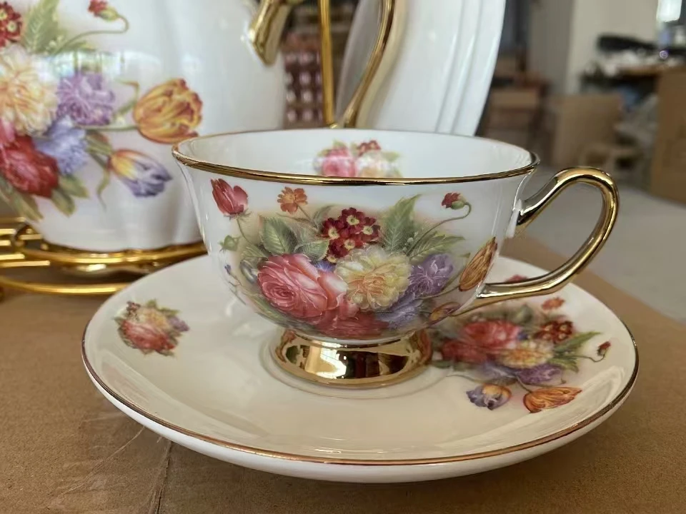 Роскошный маленький сахарный горшок арабский цветочный тиснение керамический чайник кофейная чашка блюдце чайный набор