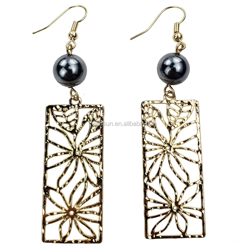 
2019 Fashion gold filigree flower stud earrings with pearl for women jewelry 